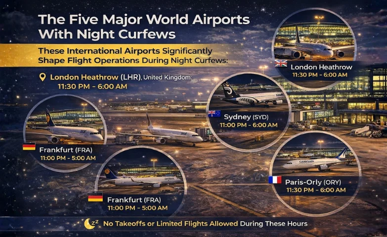 Five major international airports with night curfews affecting late-night flights