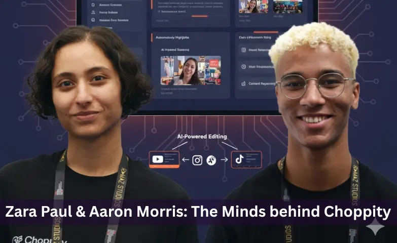 Zara Paul and Aaron Morris, founders of Choppity, an AI-powered video and podcast editing platform