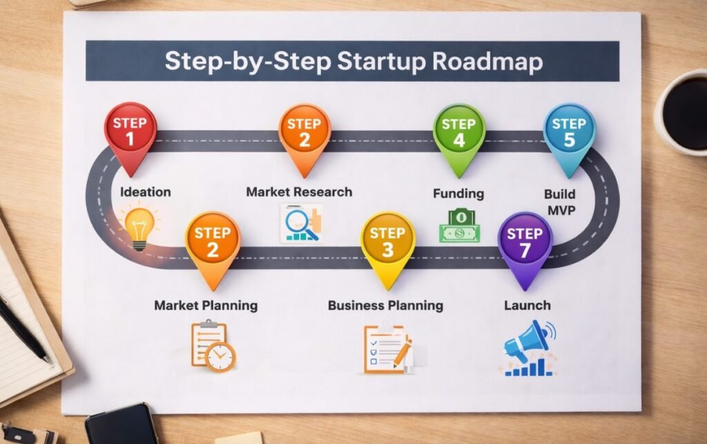 Best Startup Ideas for Business in 2026 – A Complete Guide 4 Step-by-Step Startup Roadmap for Choosing Startups